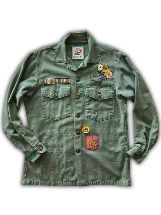 Vintage Military Shirt - Pink Macrame Owl