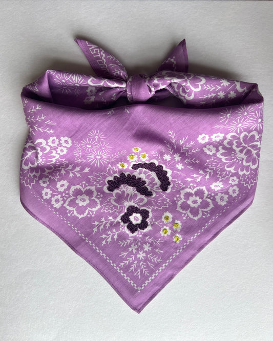 Embroidered Viola Field Bandana-Cotton