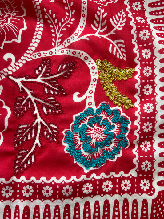 Embroidered Red Ramble Bandana-Cotton
