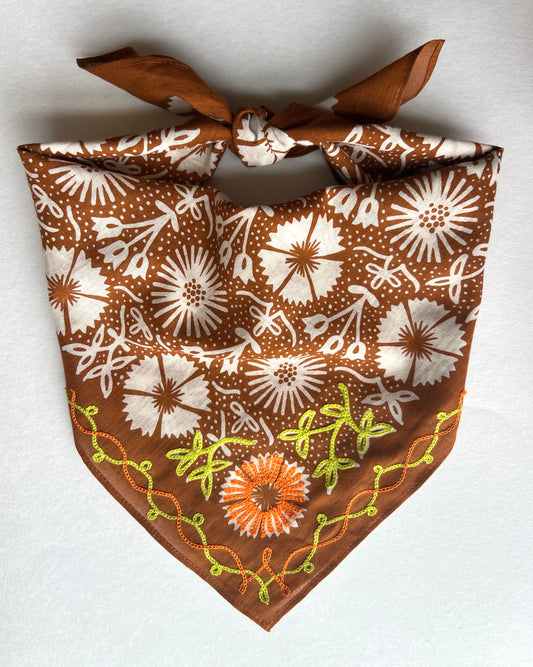 Embroidered Good Luck Hex Rust Bandana-Cotton