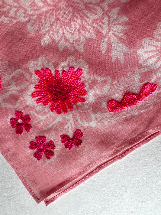 Embroidered Shell Pink Bandana - Cotton