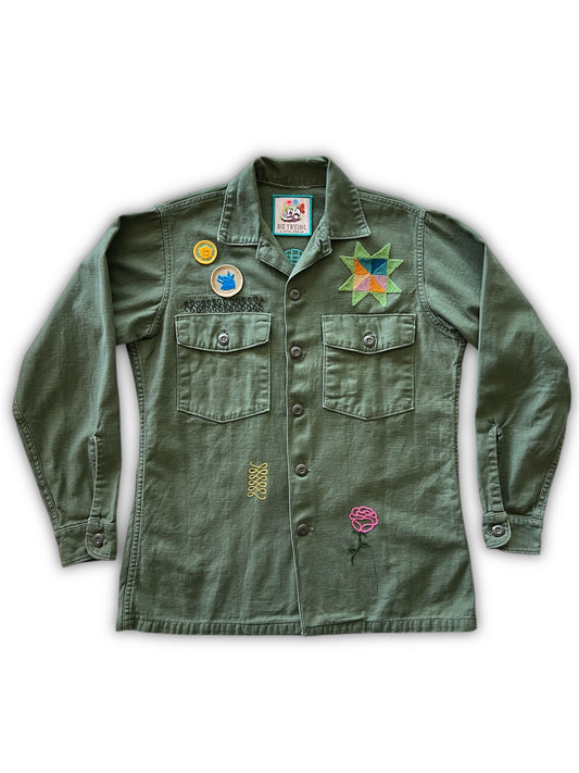 Vintage Military Shirt - Quilted Owls