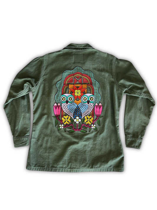 Vintage Military Shirt - Quilted Owls