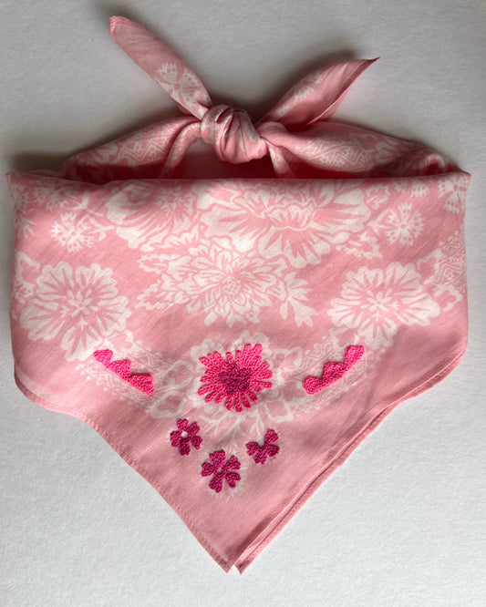 Embroidered Shell Pink Bandana - Cotton