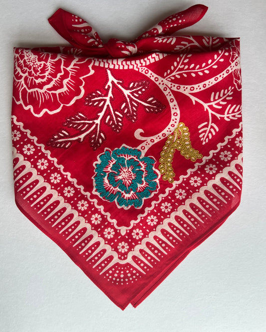 Embroidered Red Ramble Bandana-Cotton