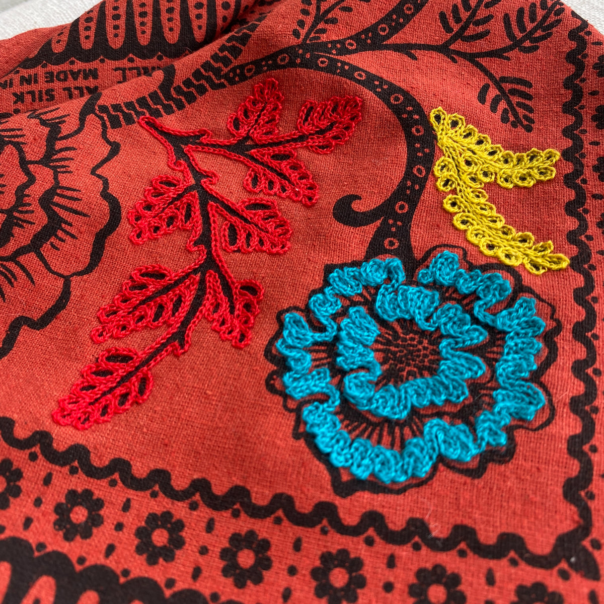 Embroidered Madder Ramble Bandana-Silk