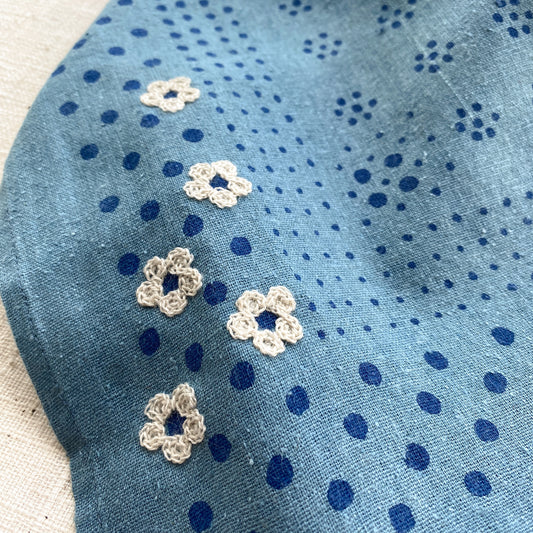 Embroidered Indigo Dot Bandana-Silk