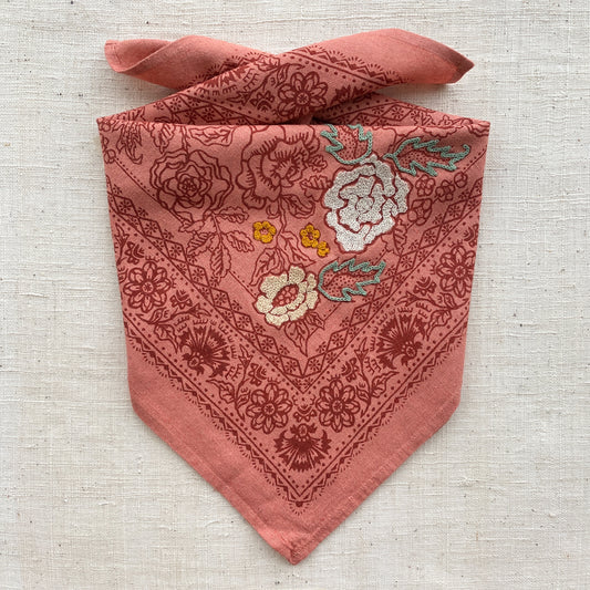 Embroidered Cameo Pink Rosey Bandana-Silk
