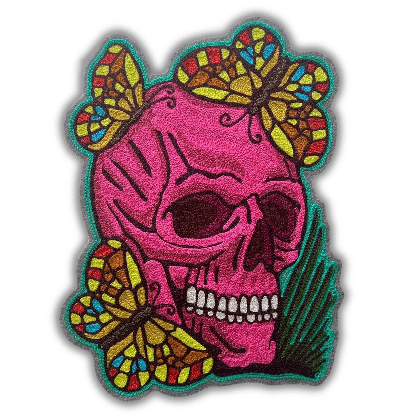 Pink Skull Butterflies Backpatch