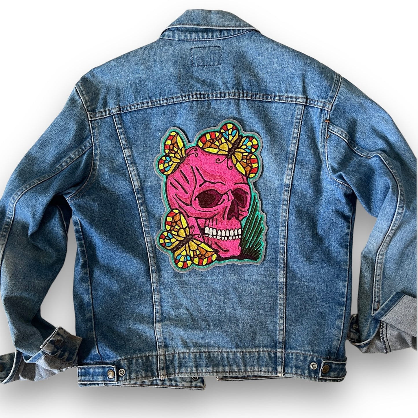 Pink Skull Butterflies Backpatch