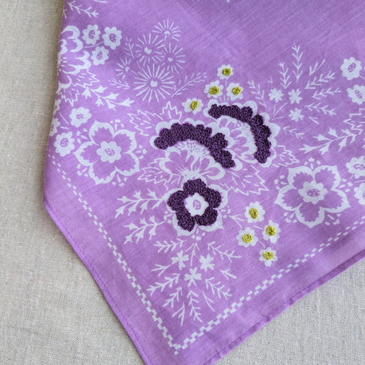Embroidered Viola Field Bandana-Cotton