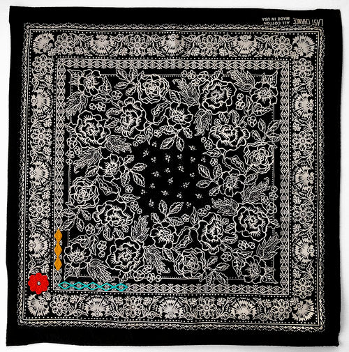 Embroidered Black Rose Bandana-Cotton