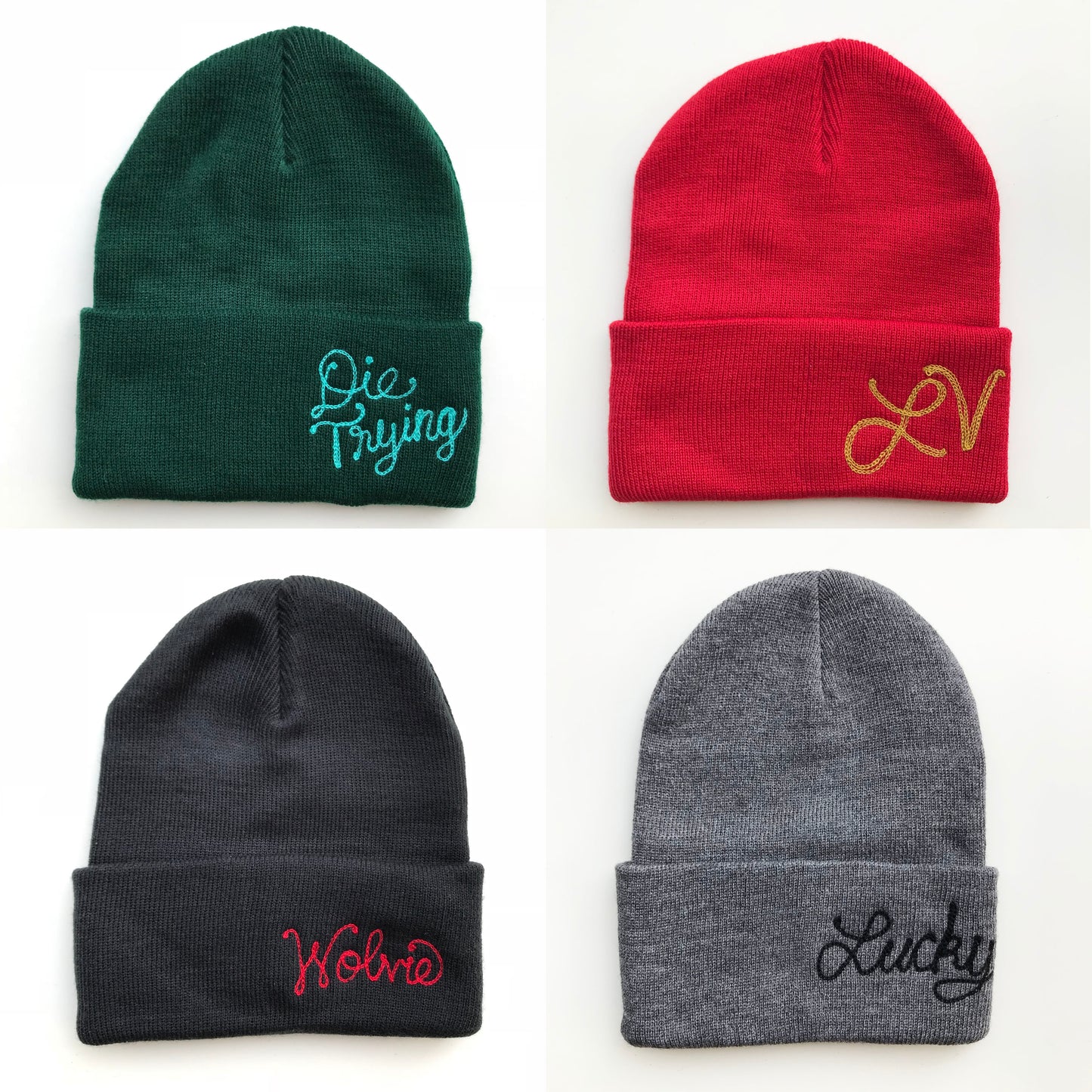 Knit Beanie with Custom Chainstitch