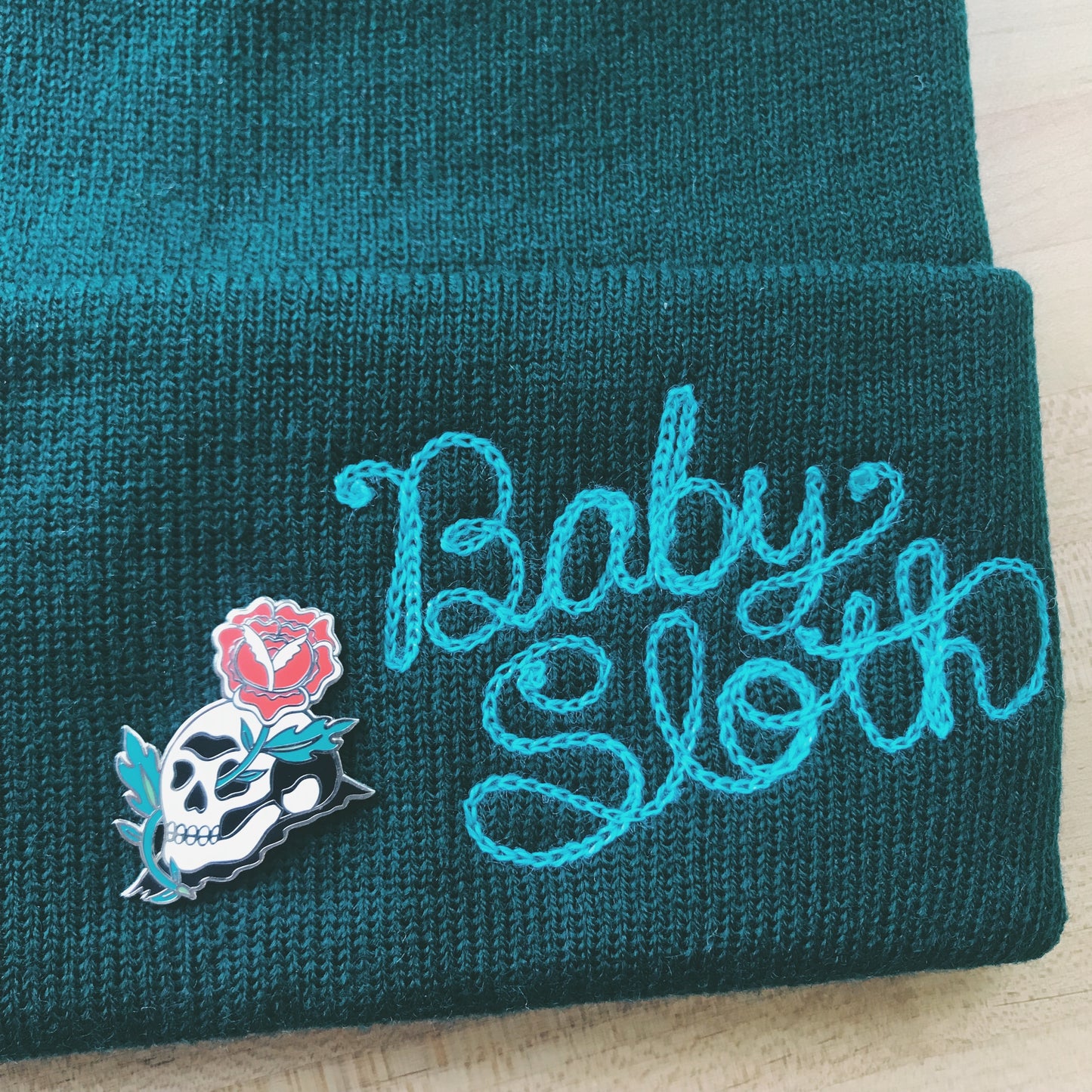 Knit Beanie with Custom Chainstitch