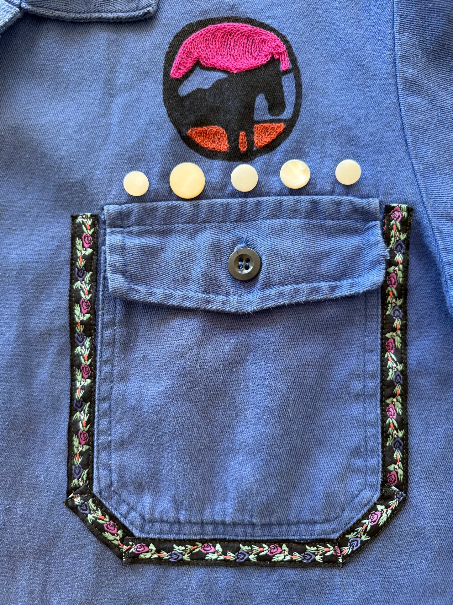 Vintage Embroidered French Chore Coat - Magic Hand - Pink