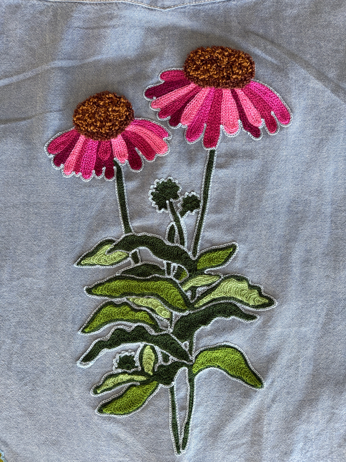 Vintage Denim Pearl Snap Shirt - Coneflower Collage 3
