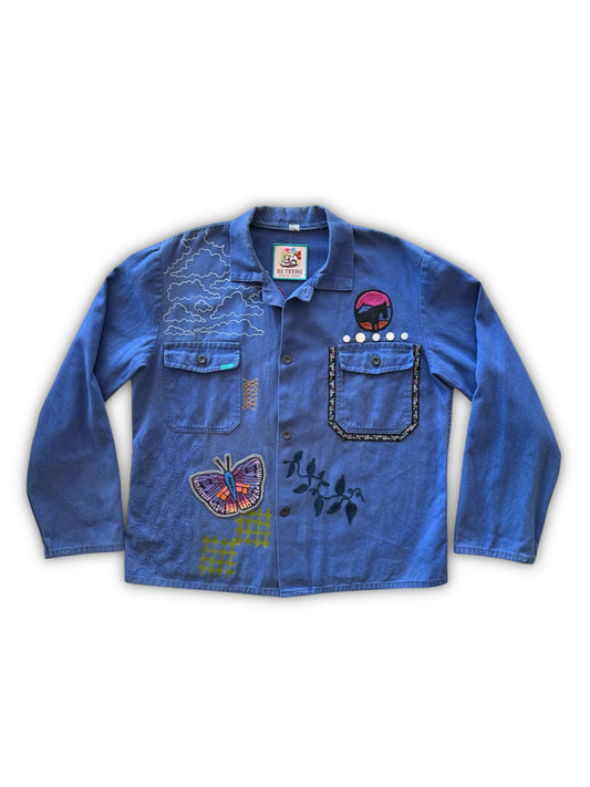 Vintage Embroidered French Chore Coat - Magic Hand - Pink