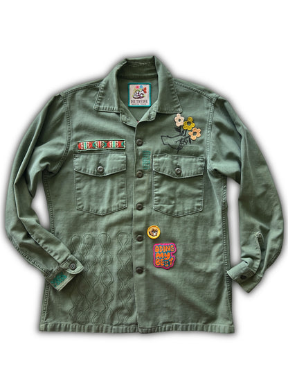 Vintage Military Shirt - Pink Macrame Owl