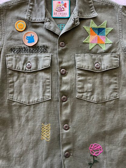 Vintage Military Shirt - Quilted Owls