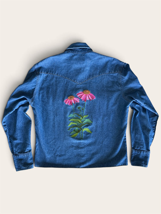Vintage Denim Pearl Snap Shirt - Coneflower Collage 4