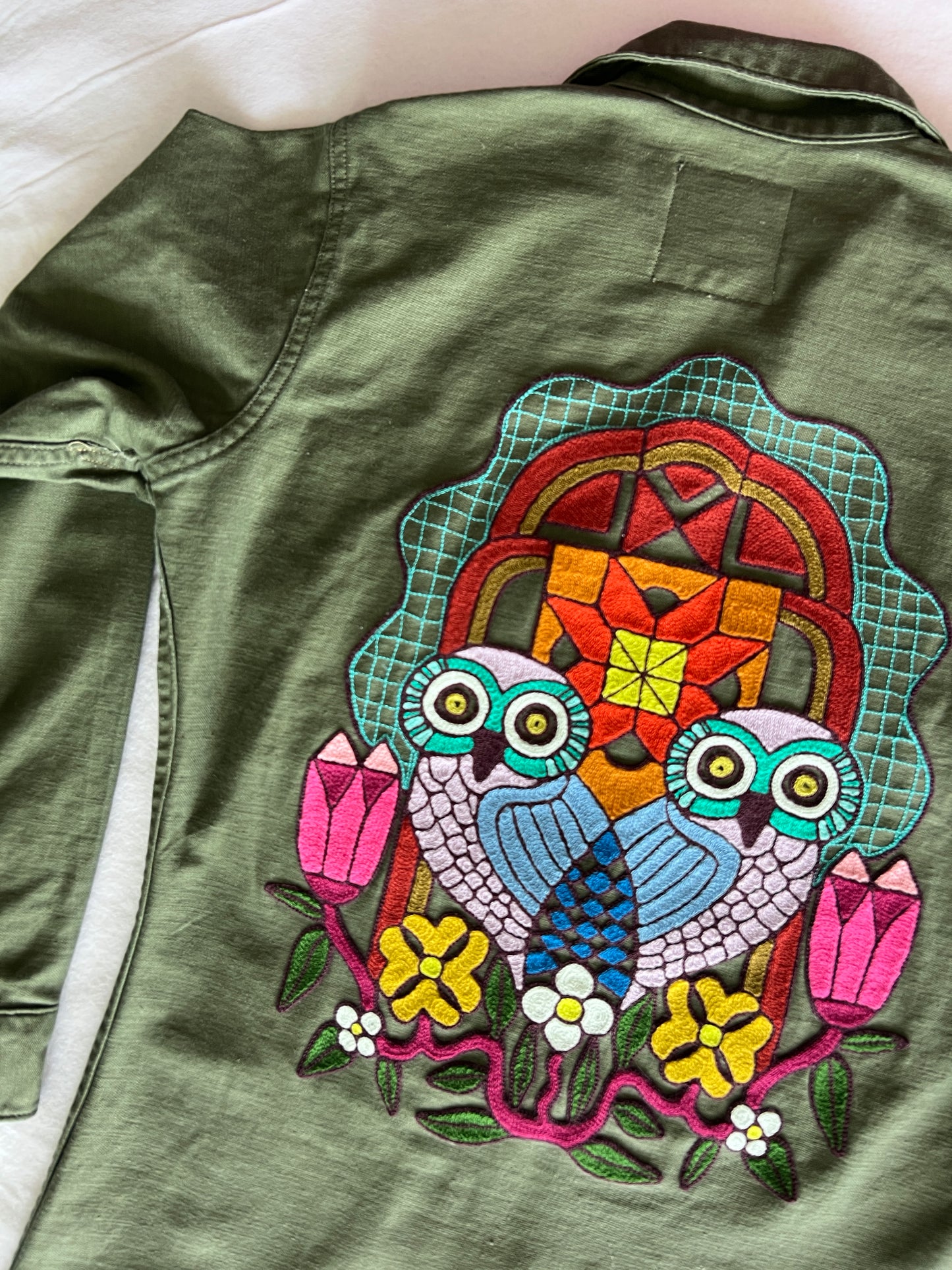 Vintage Military Shirt - Blue Heart Owls