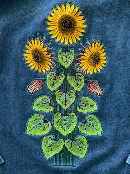 Vintage Denim Chore Coat - Sunflowers