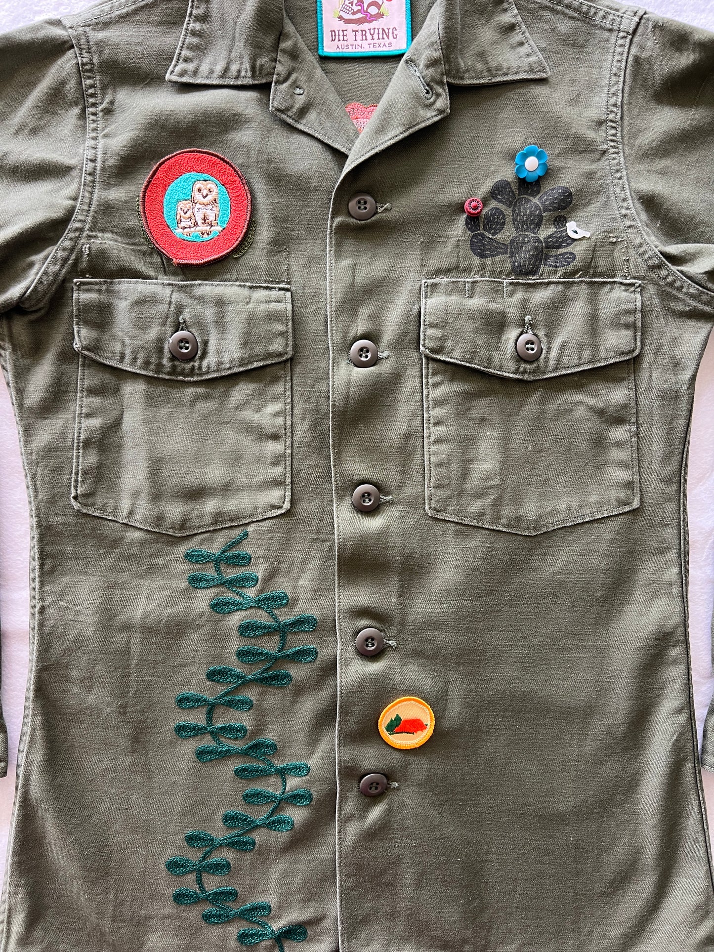 Vintage Military Shirt - Bloom Button Cactus