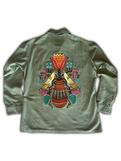 Vintage Military Shirt - Folk Birds