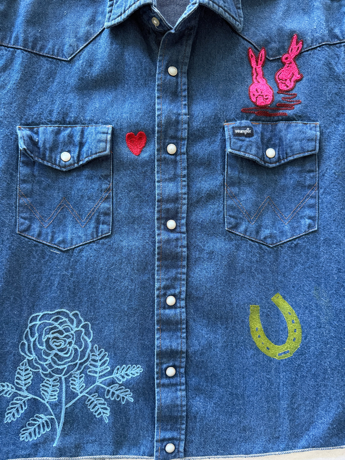 Vintage Denim Pearl Snap Shirt - Coneflower Collage 4