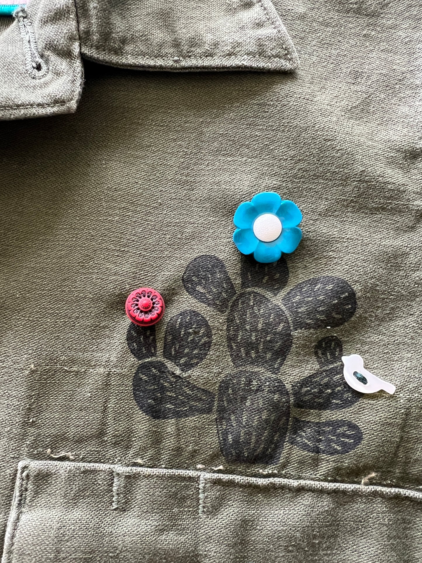 Vintage Military Shirt - Bloom Button Cactus