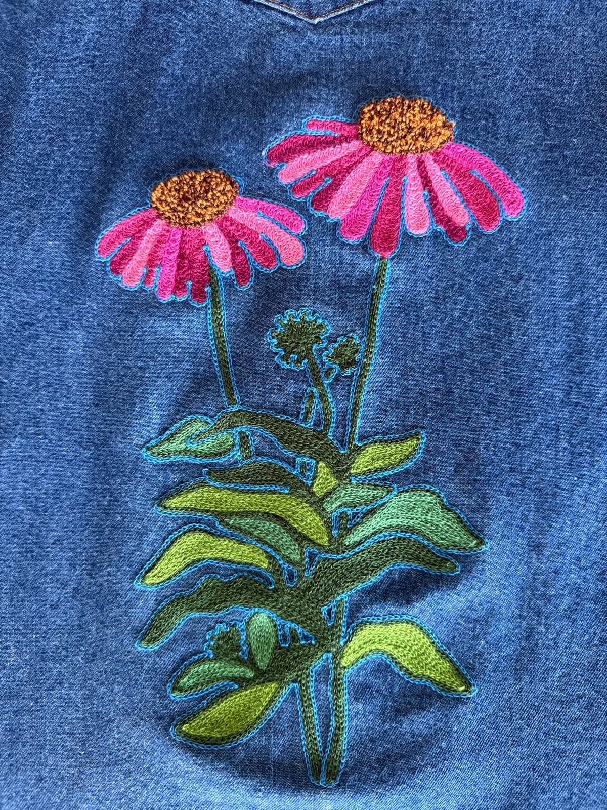 Vintage Denim Pearl Snap Shirt - Coneflower Collage 4
