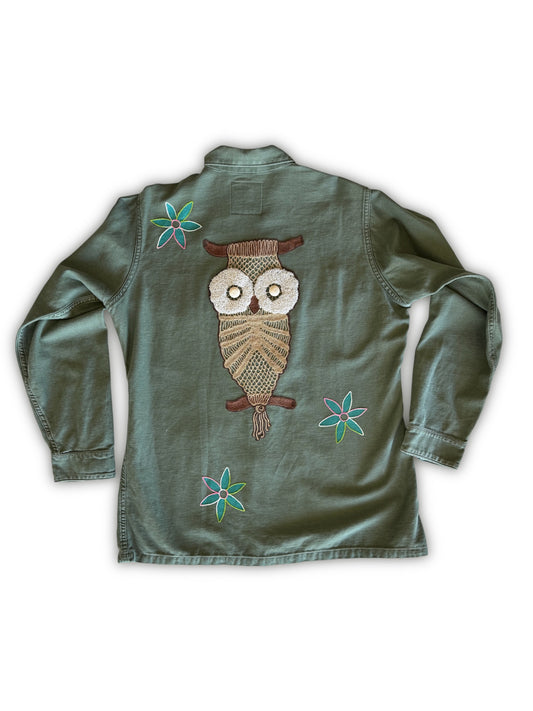 Vintage Embroidered Shacket - Macrame Owl