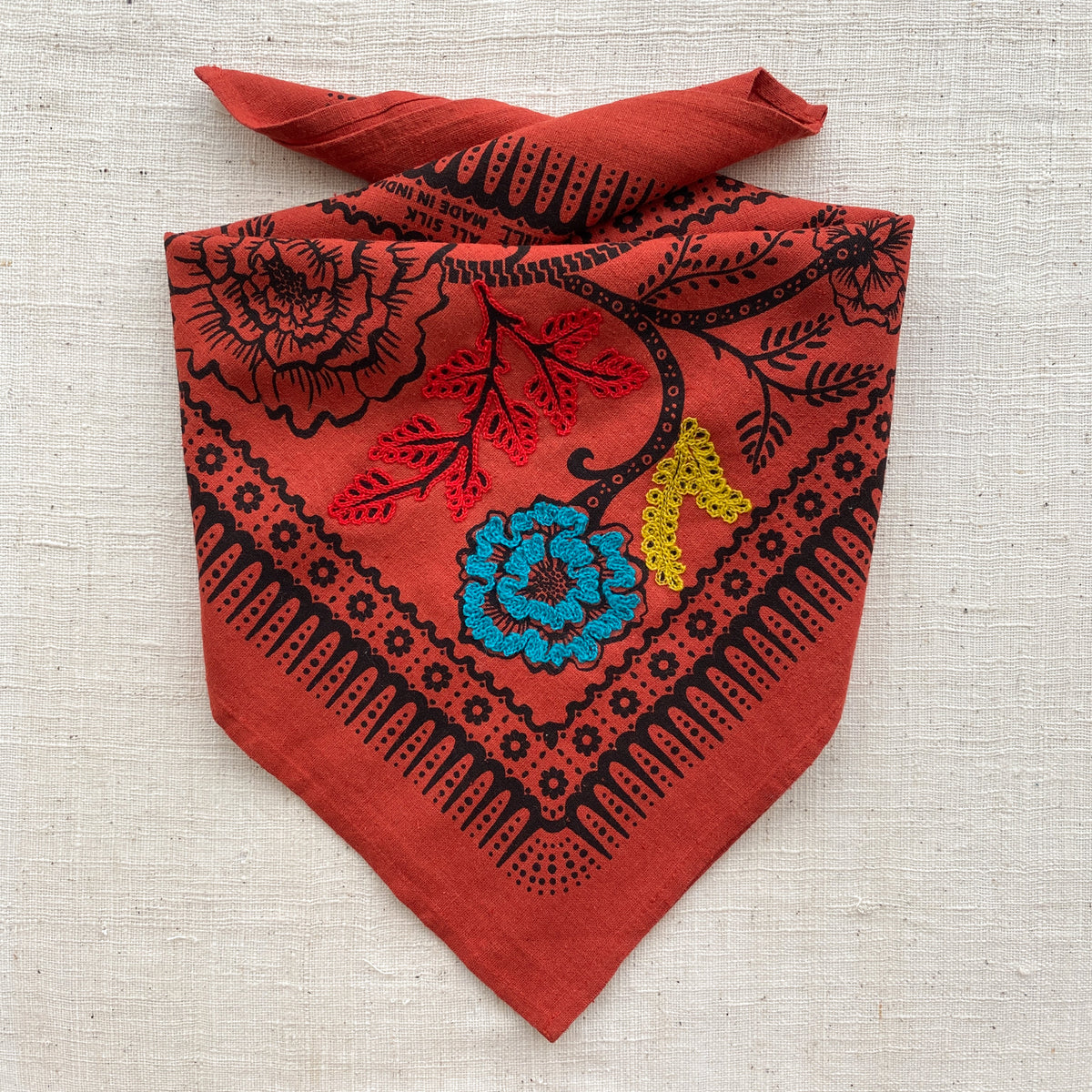 Embroidered Madder Ramble Bandana-Silk