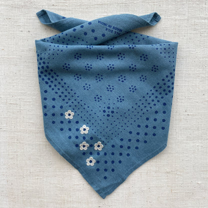 Embroidered Indigo Dot Bandana-Silk