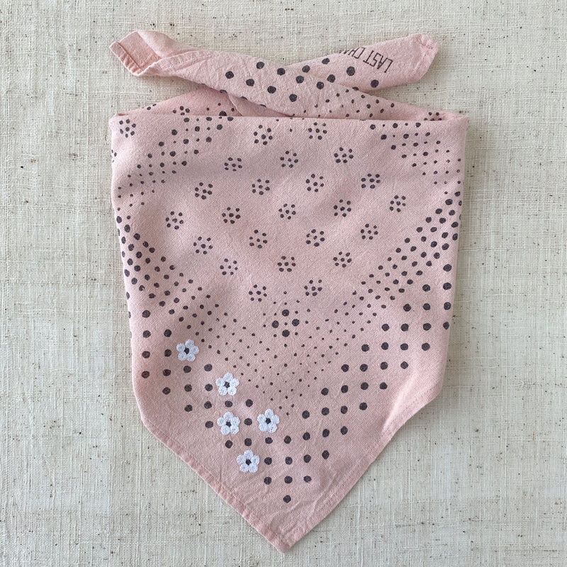 Embroidered Ash Pink Dot Bandana-Silk