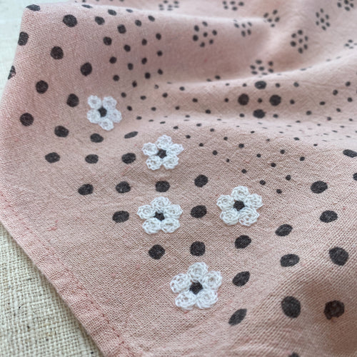 Embroidered Ash Pink Dot Bandana-Silk