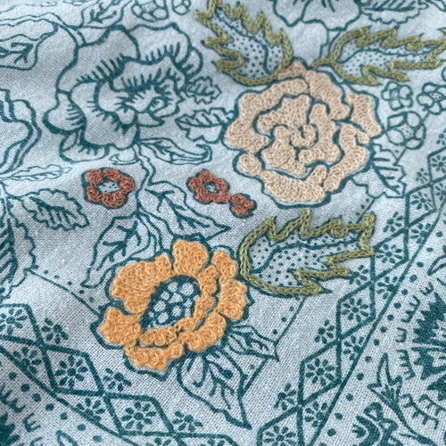 Embroidered Eggshell Rosey Bandana-Silk