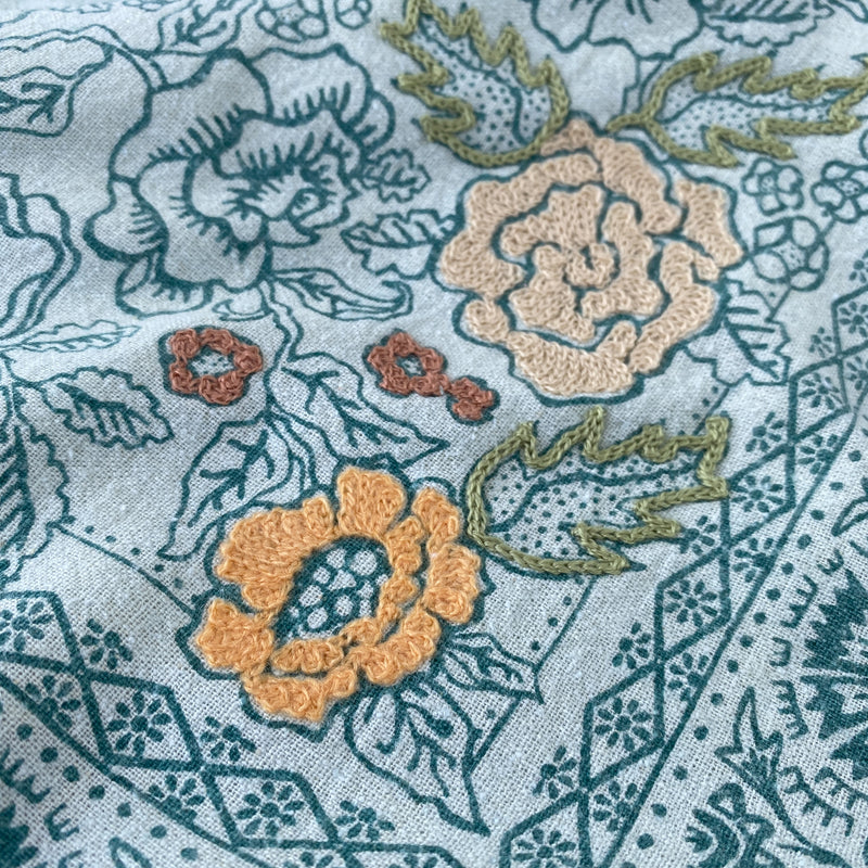 Embroidered Eggshell Rosey Bandana-Silk