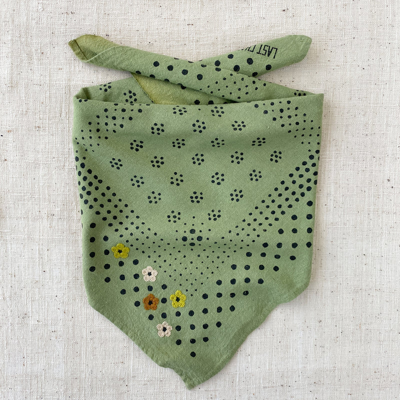 Embroidered Green Dot Bandana-Silk