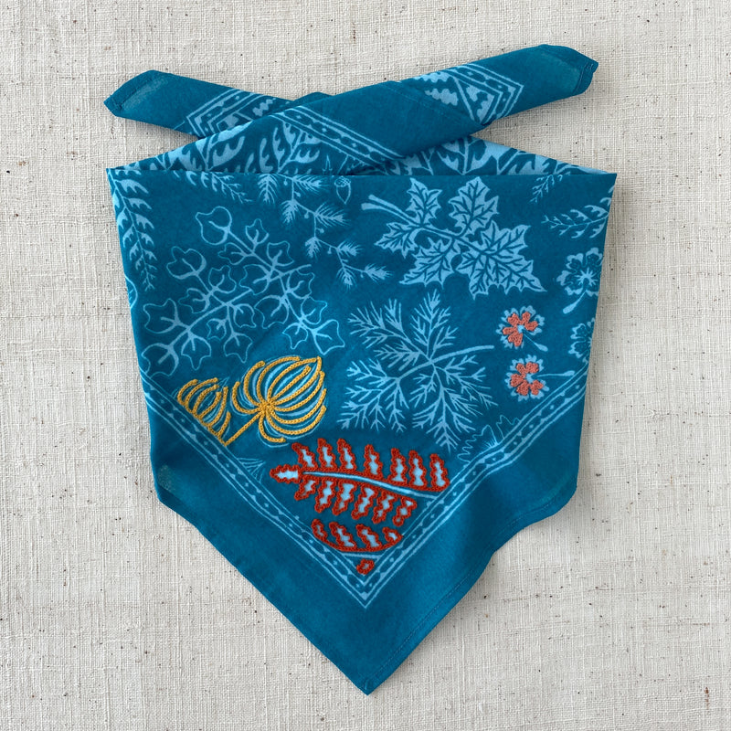 Embroidered Leafy Lake Bandana-Cotton