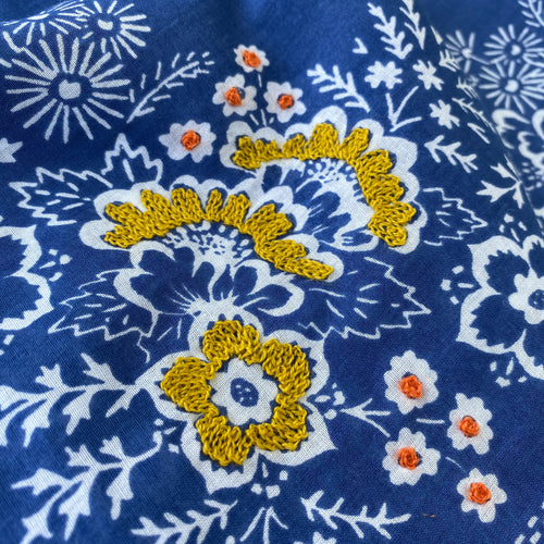 Embroidered Azure Field Bandana-Cotton
