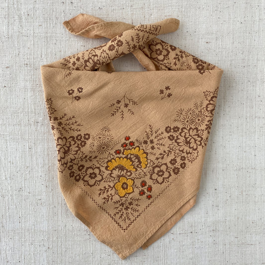 Embroidered Ochre Field Bandana-Silk