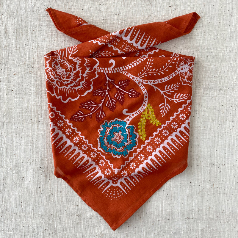 Embroidered Terracotta Ramble Bandana-Cotton
