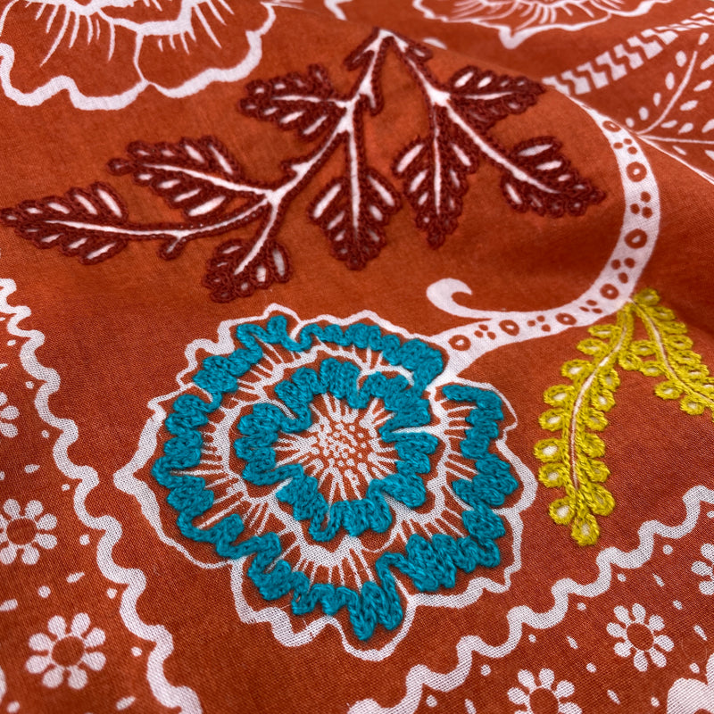 Embroidered Terracotta Ramble Bandana-Cotton