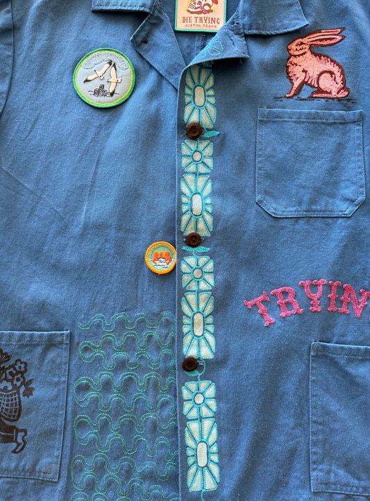Semi- Custom Vintage Embroidered French Chore Coat - Rabbit