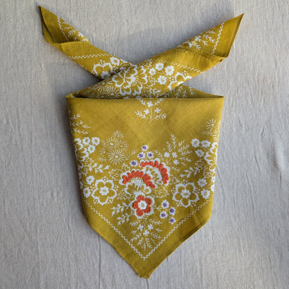 Embroidered Chartreuse Field Bandana-Cotton