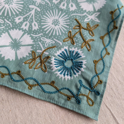 Embroidered Good Luck Hex Sage Bandana-Cotton