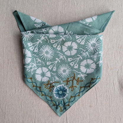 Embroidered Good Luck Hex Sage Bandana-Cotton