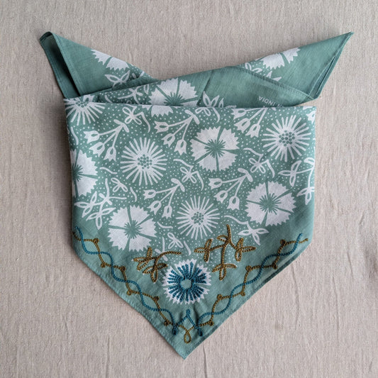 Embroidered Good Luck Hex Sage Bandana-Cotton