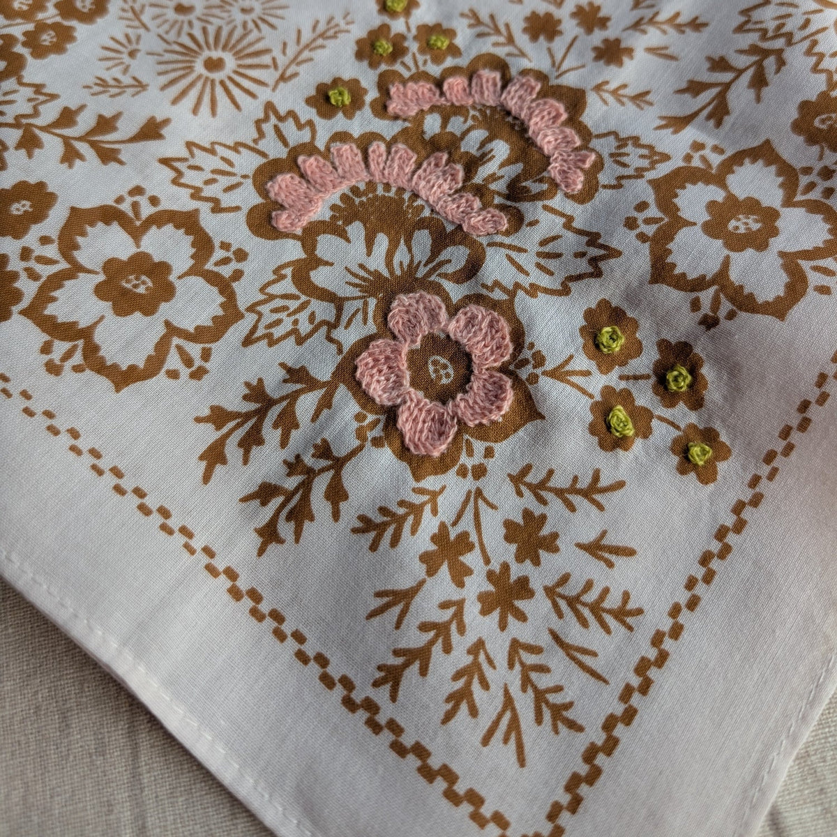 Embroidered Almond Field Bandana-Cotton